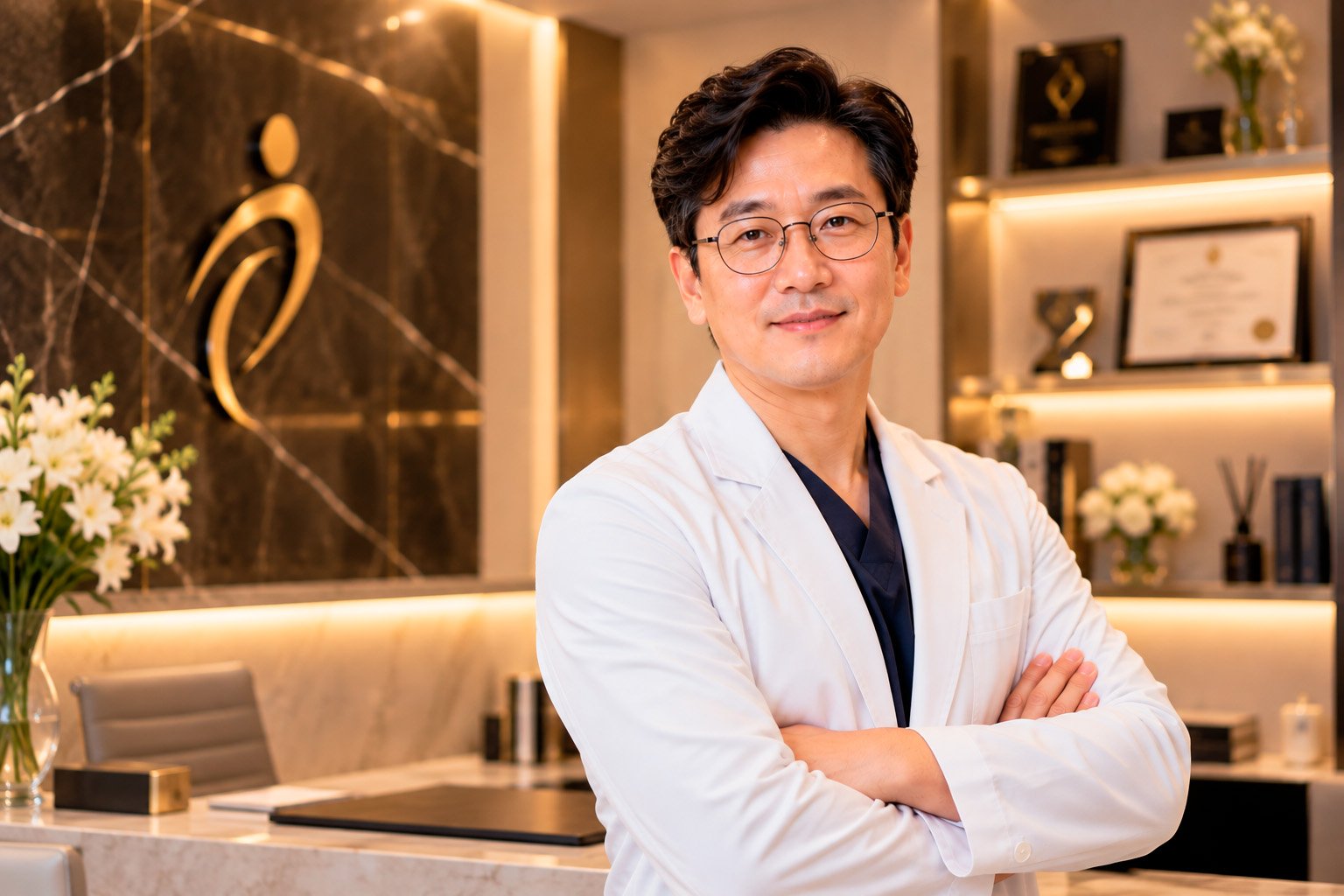 Korean plastic surgeon in an elegant modern clinic