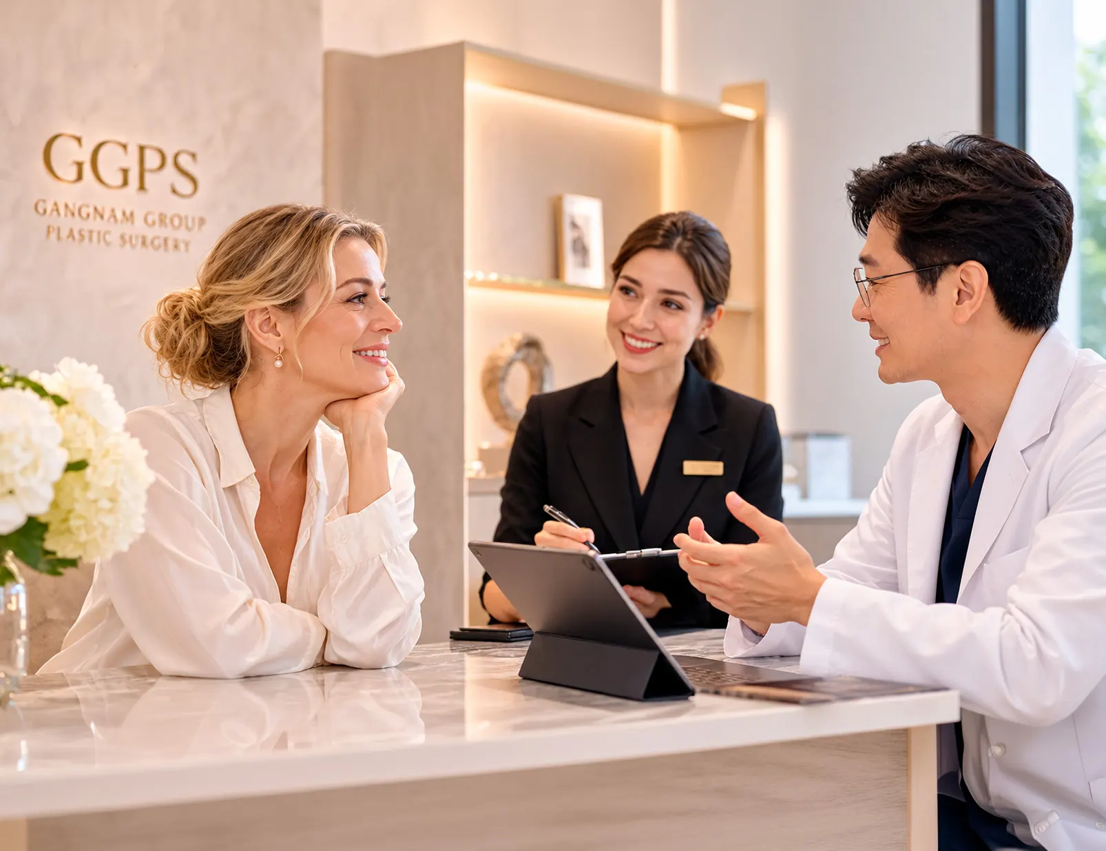 International patient discussing plastic surgery options in South Korea